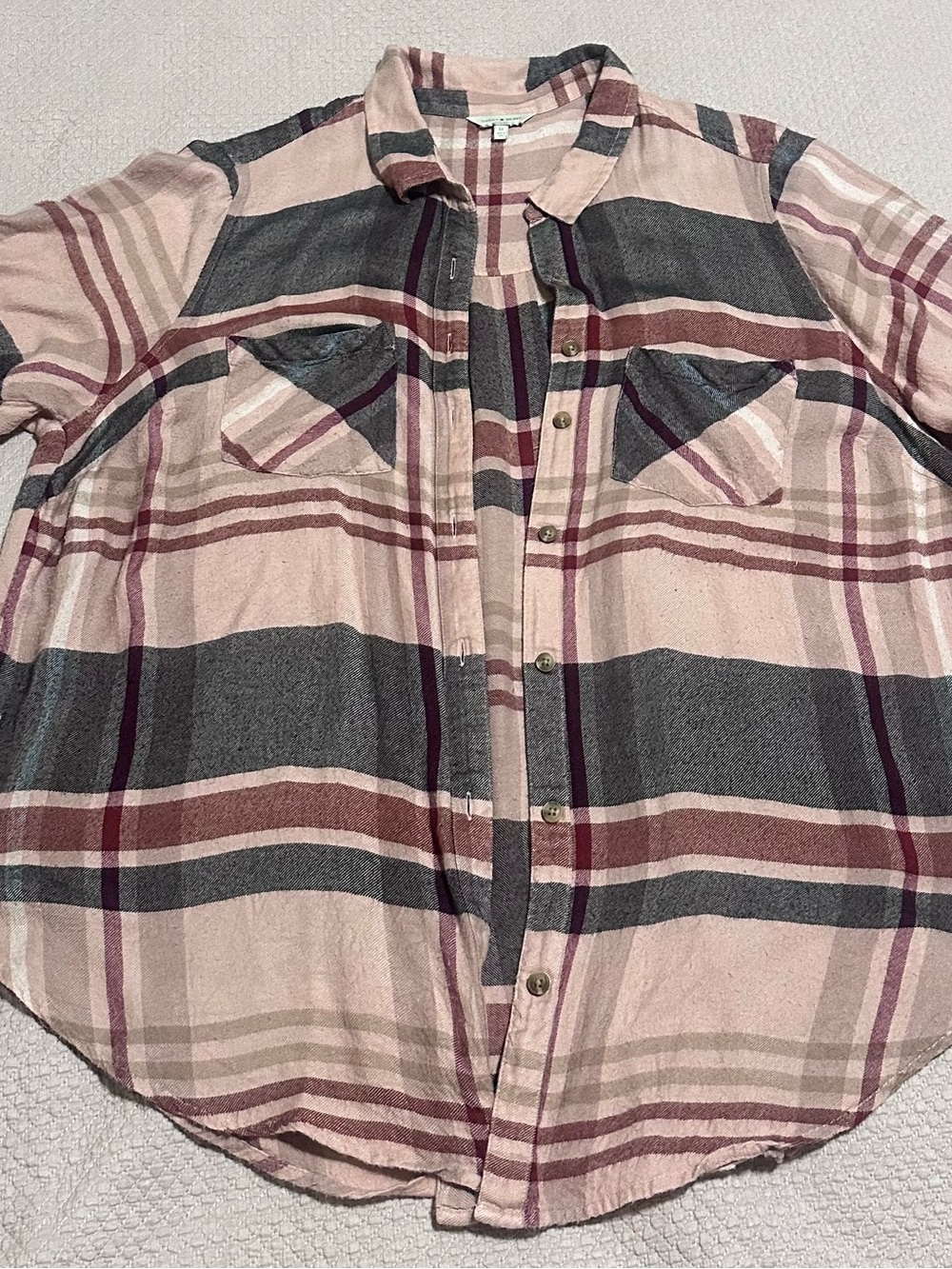 Lucky Brand women’s plus size 1X Pink and Gray Plaid Button-Down Shirt